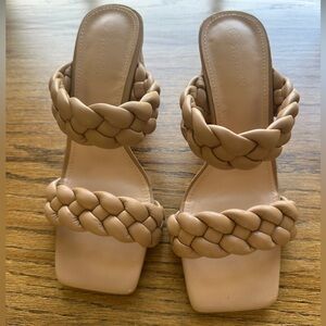 Tan Braided block heel Sandals